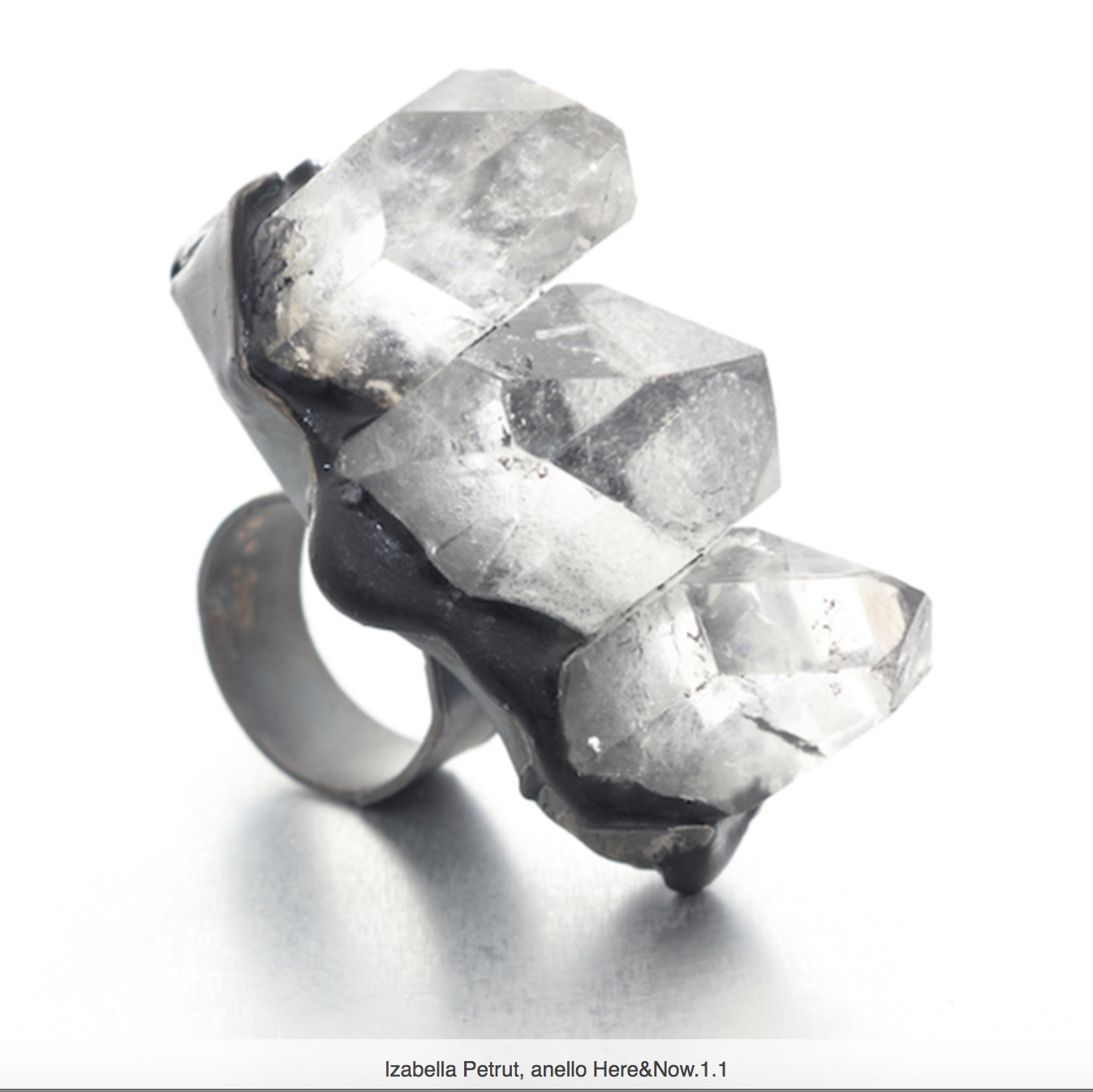 big statement Quartz and oxidised silver ring by Izabella Petrut. Contemporary art jewellery design Vienna