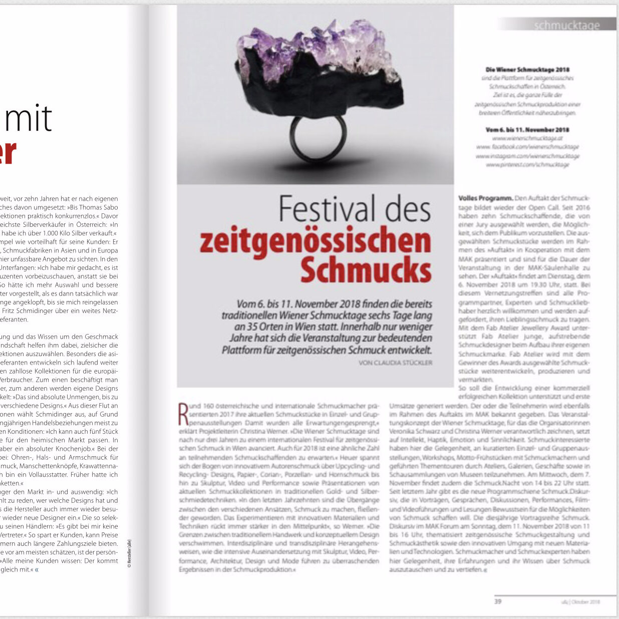 Izabella Petrut giant Amethyst ring at Wiener Schmucktage, in Uhrenundjuwelen magazin